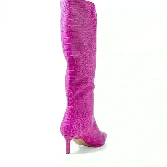 Steve Madden Boots Lavan‎ Pink Crocodile Embossed Knee High Heeled Boots Size 7 - Picture 2 of 6
